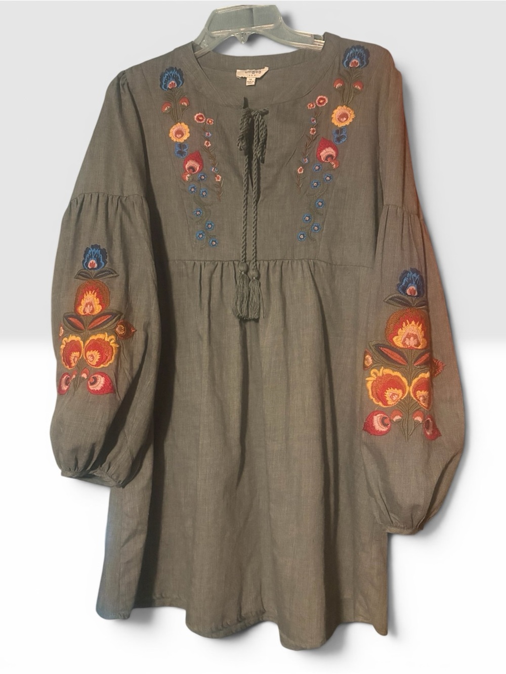 Umgee Grey  Floral Embroidered Mini Dress
